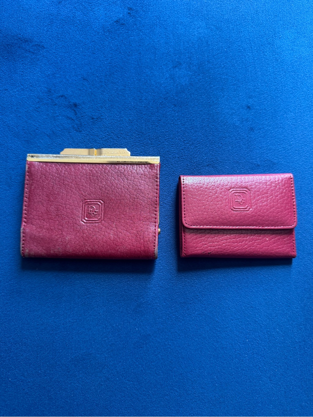 Dior Vintage Burgundy And Gold Leather Clutch And Keychain